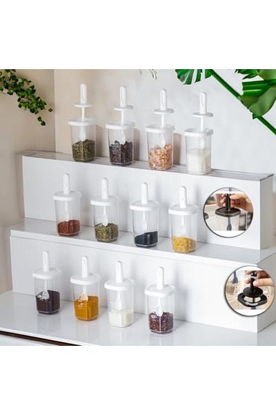 LUXE Set of 12 Spice Jars with Slide Spoon, Leakproof Lid and Label Storage Container