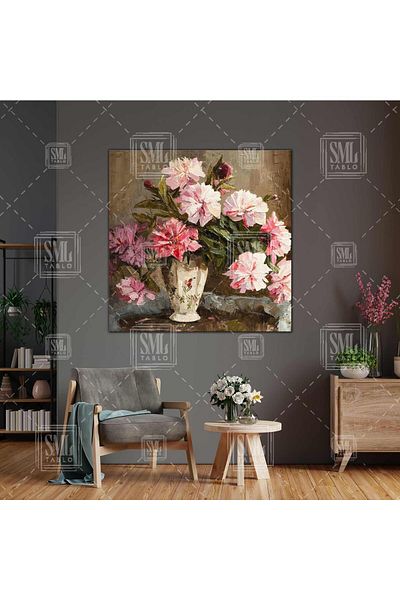 SML TABLO Flori pe vază cu efect de pictură în ulei Pictură pătrată pe pânză