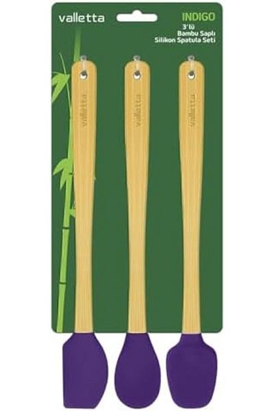 STOREMAX Ezg Indigo 3-Piece Purple Bamboo Silicone Spatula Set Long 26 cm Vlt1506 Ezsnshop 1065757