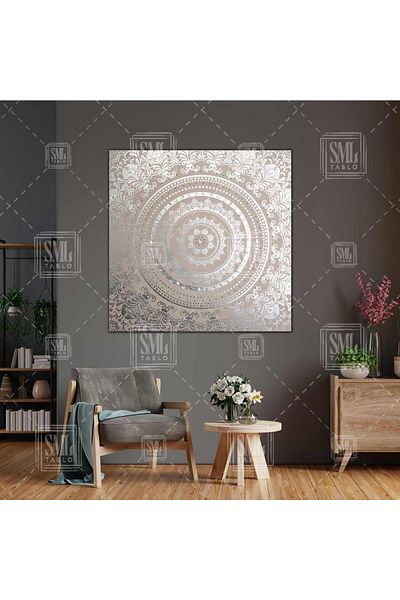 SML TABLO Διακοσμητικό τετράγωνο καμβά με ασημί Damask μοτίβο