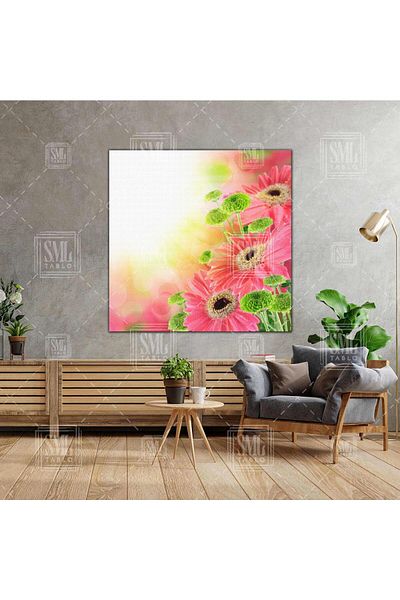 SML TABLO Ηλιακό φως Τοπίο Nature Pink Flower Τετράγωνος πίνακας σε καμβά