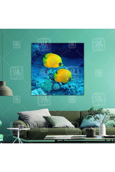 SML TABLO Κίτρινο ψάρι Ocean Sea Nature Animal Τετράγωνος πίνακας σε καμβά