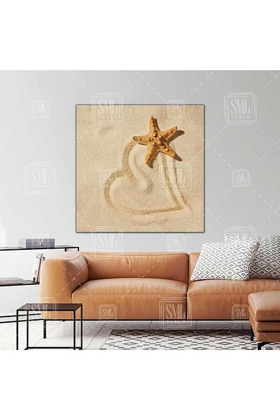 SML TABLO Παραθαλάσσια παραλία Heart Line Starfish Love Love Square Πίνακας σε καμβά