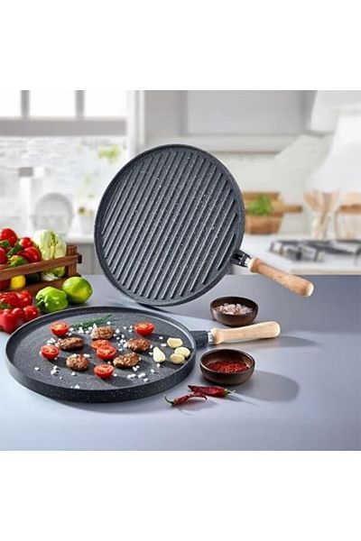 STOREMAX Fireproof Nonstick Granite Coating Cast Iron Double Sided Grill and Pancake Pan, Reversible