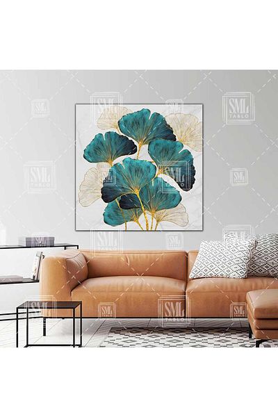 SML TABLO Pictură pe pânză pătrată decorativă modernă cu frunze de flori cu ramuri aurii