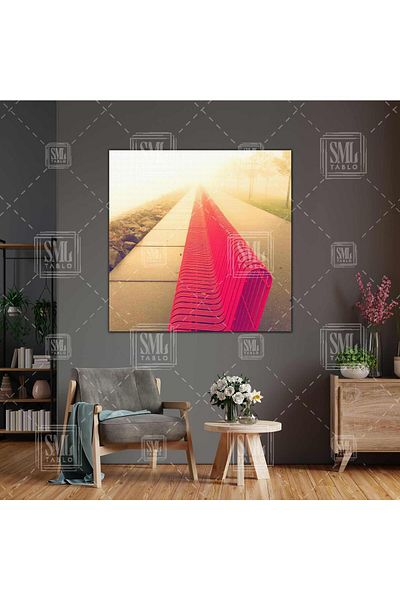 SML TABLO Pink Bank City Fog Seaside Landscape Τετράγωνος πίνακας σε καμβά