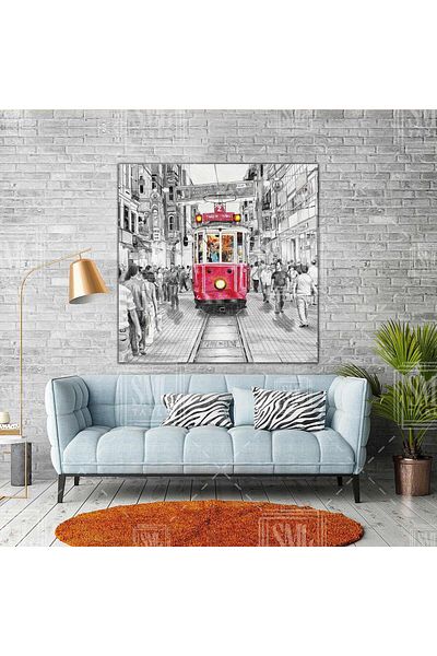 SML TABLO Taksim Red Tram Nostalgia Istanbul Τετράγωνος πίνακας σε καμβά