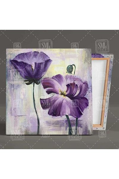 SML TABLO Μωβ φύλλα εφέ ελαιογραφίας Floral Plant Nature Τετράγωνος πίνακας σε καμβά