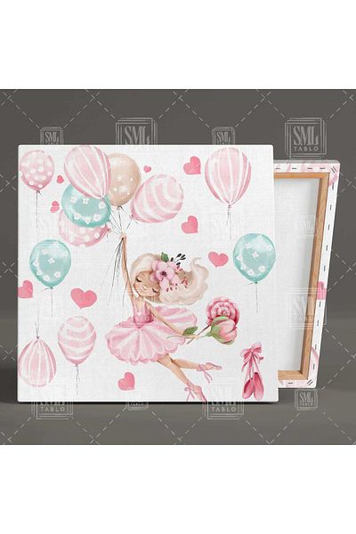 SML TABLO Fată care zboară într-o rochie roz cu baloane Personaj de desene animate Decor camera copiilor Pictură pătrată pe pânză
