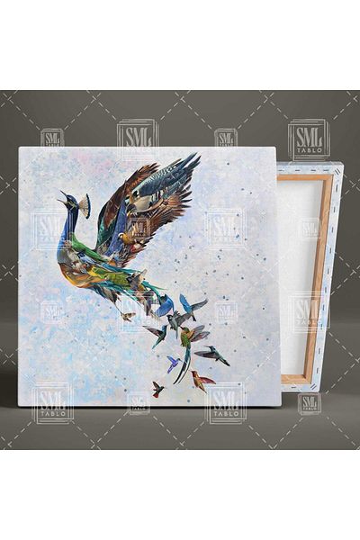 SML TABLO Simurg Bird Emerald Phoenix Flying Birds Τετράγωνος πίνακας σε καμβά