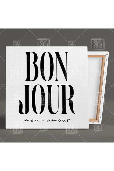 SML TABLO Bon Jour Mon Amour Τυπογραφικός τετράγωνος πίνακας σε καμβά