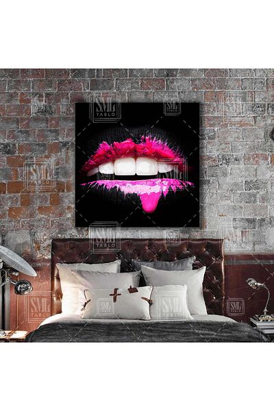 SML TABLO Ροζ Χρώματα Στραγγισμένα Lip Kiss Μακιγιάζ Διακόσμηση Τετράγωνος Πίνακας Καμβά