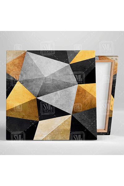 SML TABLO Forme cubice Artă modernă Aur Aur Negru Decor de lux Pictură pătrată pe pânză