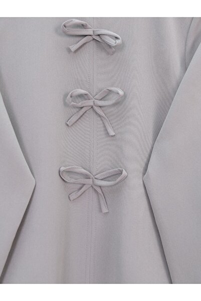 Modamorfo Bow Detailed Elastic Sleeve Skirt Suit - Gray