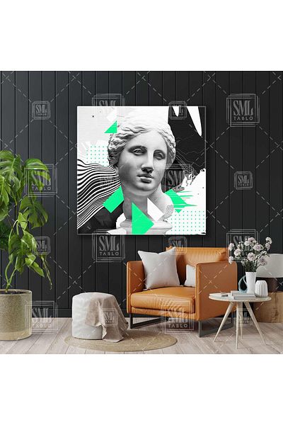 SML TABLO Bust Neon Green Detaliat Grafic Detaliat Pictură pătrată pe pânză