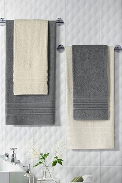 Mu Art Ahşap Mrt Cotton 50X90-70X140 cm 4-Piece Bath Towel Set (Dark Gray) Art 871301