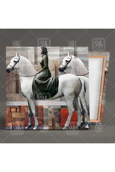 SML TABLO Ethnic Girls Going On Horses Τετράγωνος πίνακας σε καμβά