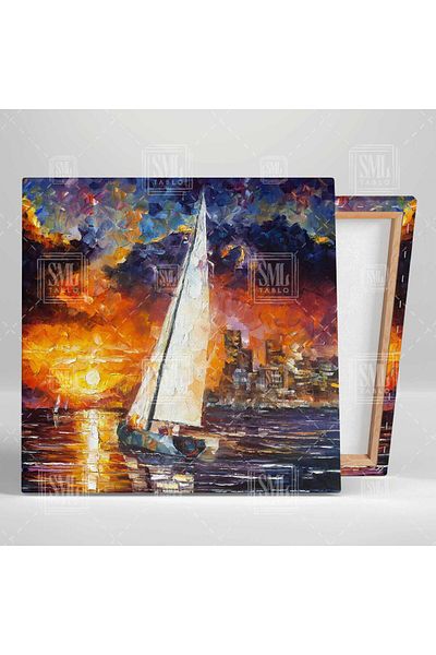 SML TABLO Sunset Sailing Ship Landscape Σανδάλι ελαιογραφία Τετράγωνος καμβάς με εφέ