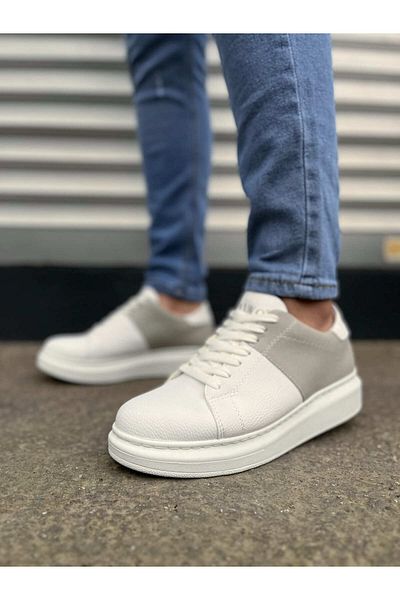 Joy Man JY151 Boost Lace-up Skin Suede Ανδρικά παπούτσια casual sneaker CSBT - Λευκό/Γκρι