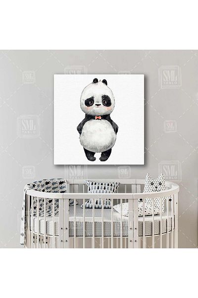 SML TABLO Χαριτωμένο Panda Διακόσμηση Παιδικού Δωματίου Τετράγωνο Πίνακας Καμβά