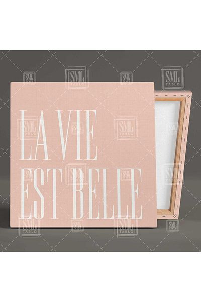 SML TABLO La Vie Est Belle Pink Τυπογραφικός Τετράγωνος Πίνακας Καμβά