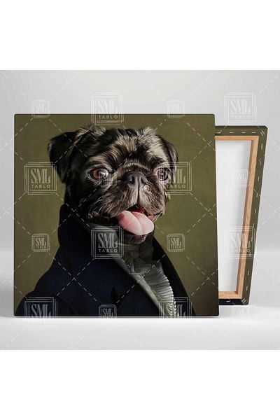 SML TABLO Χαριτωμένο Pug Rıfkı Τετράγωνο Καμβάς με Κοστούμι
