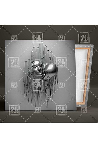 SML TABLO Hugging Metal Romantic Couple Love Silver Lovers Τετράγωνος πίνακας σε καμβά