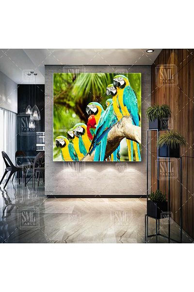 SML TABLO Τροπικό Δάσος Macaw Parrot Τετράγωνος Πίνακας Καμβά
