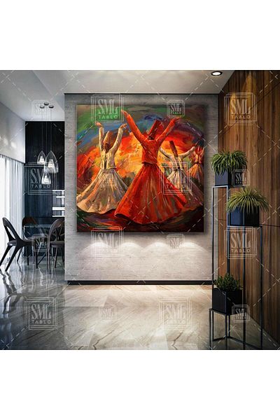 SML TABLO Raks Eden Whirling Dervishes Mevlana Music Art Decor Τετράγωνος πίνακας σε καμβά