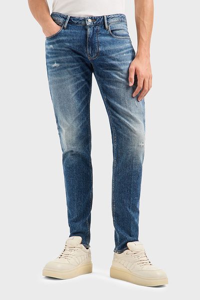 Emporio Armani Men's Slim Fit Denim Fabric Stretch Cotton Skinny Leg Blue Jeans Em 000121   Af13281-Mb002