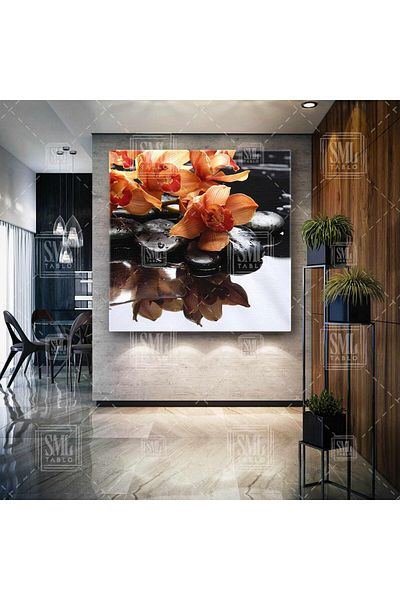 SML TABLO Filosofia Zen Portocaliu Orhidee Echilibru Vertical Canvas Art