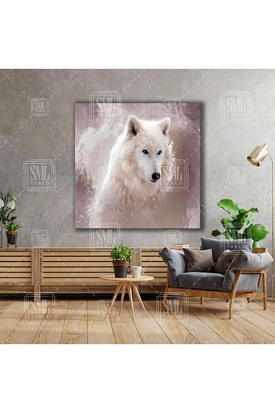 SML TABLO Λευκός Λύκος Nobility Wild Nature Animal Wolf Τετράγωνος πίνακας σε καμβά
