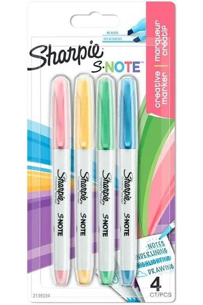 LUXE S-Note Highlighter Marker Pen, 4 Blister, Assorted Lxshp 1055529