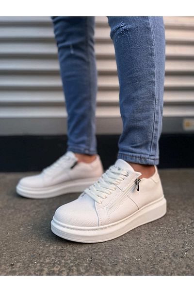 Joy Man Jy155 Warrior Lace-Up and Zipper Skin Men's Casual Sneaker Shoes Cbt - White