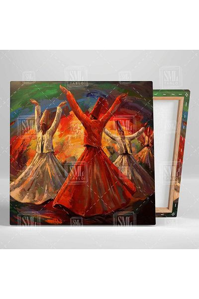SML TABLO Raks Eden Whirling Dervishes Mevlana Music Art Decor Τετράγωνος πίνακας σε καμβά