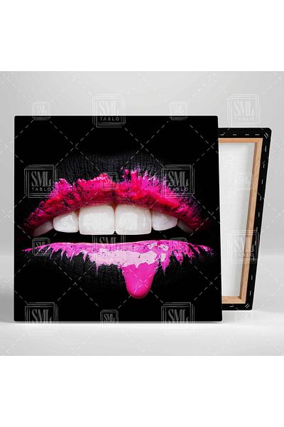 SML TABLO Ροζ Χρώματα Στραγγισμένα Lip Kiss Μακιγιάζ Διακόσμηση Τετράγωνος Πίνακας Καμβά