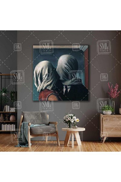 SML TABLO Ζωγράφος Rene Magritte Lovers Artifact Καλλιτεχνικό τετράγωνο καμβά ζευγάρι που φιλάει