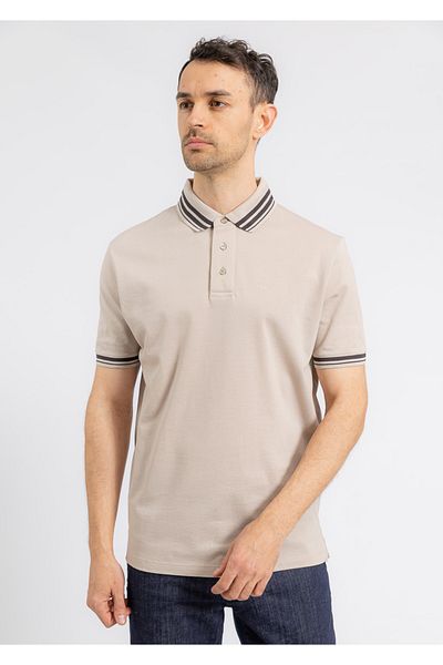 Emporio Armani Men's Polo Neck Button Closure Short Sleeve Beige Polo Neck T-Shirt Em 000859   Af12955-U1098