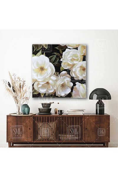 SML TABLO Διακοσμητικό τετράγωνο καμβάς White Rose Garden