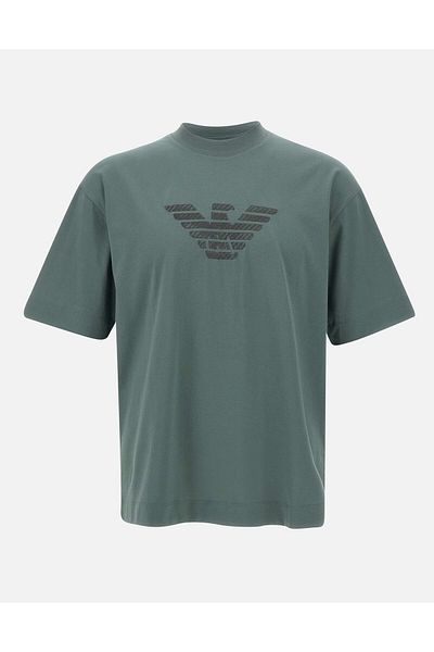 Emporio Armani Men's Oversize Short Sleeve Motif Patterned Green T-Shirt Em 001026   Af13669-M9058