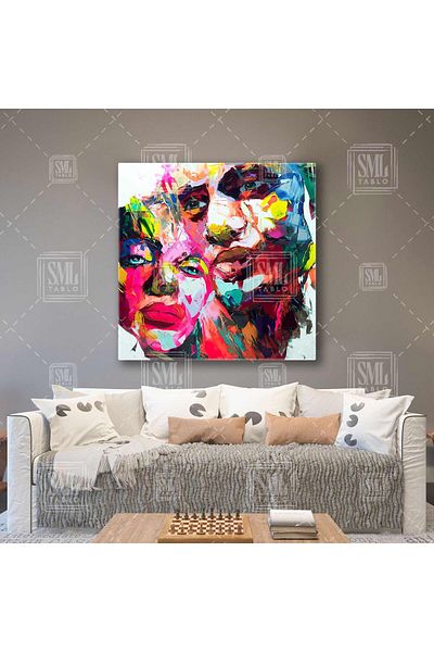 SML TABLO Pictură pe pânză pătrată decorativă dublă în tonuri de roz cu urme mari de pensulă