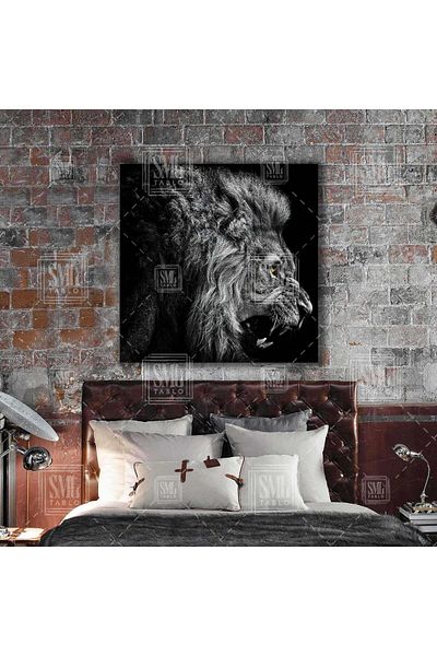 SML TABLO Ανοιχτό στόμα Wild Lion Power King King Leon Τετράγωνος πίνακας σε καμβά