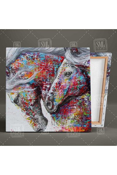 SML TABLO Πολύχρωμο Running Horses Nobility Love Decor Τετράγωνος πίνακας σε καμβά