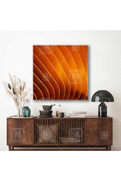 SML TABLO Orizontală Portocalie Dungi Orizontale Detaliu Arhitectural Abstract Pictură Pătrată Canvas