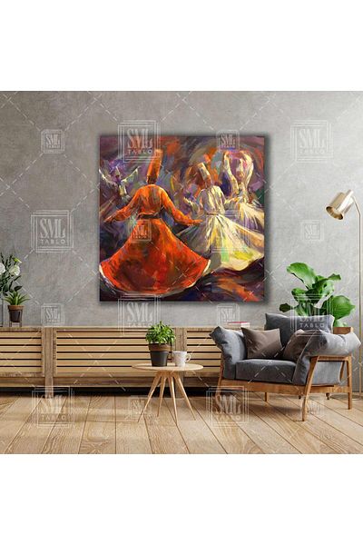 SML TABLO Mevlana Sufism Raks Eden Semazens Decor Τετράγωνος πίνακας σε καμβά