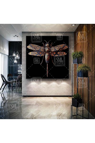 SML TABLO Επιτραπέζιο καμβά τετράγωνο Dragonfly με μπρούτζινη λεπτομέρεια