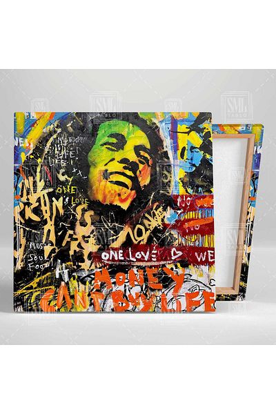 SML TABLO Bob Marley One Love Graffiti Τετράγωνος πίνακας σε καμβά