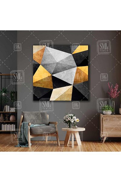SML TABLO Forme cubice Artă modernă Aur Aur Negru Decor de lux Pictură pătrată pe pânză