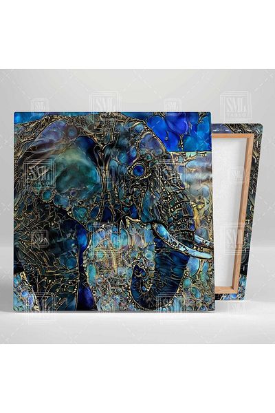 SML TABLO Elephant Nature Wild Animal Golden Looking Stripes Ψηφιακός Ελέφαντας Art Decor Τετράγωνος πίνακας σε καμβά
