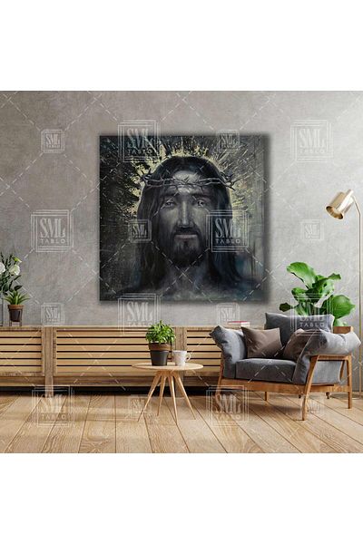 SML TABLO Hz Isa Prophet Crucifix Thorny Crown Τετράγωνος πίνακας σε καμβά